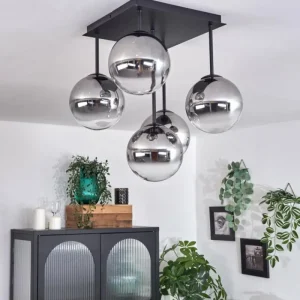 hofstein Plafonnier - Verre Chehalis Clair, Fumé, 5 lumières* Lampes Modernes