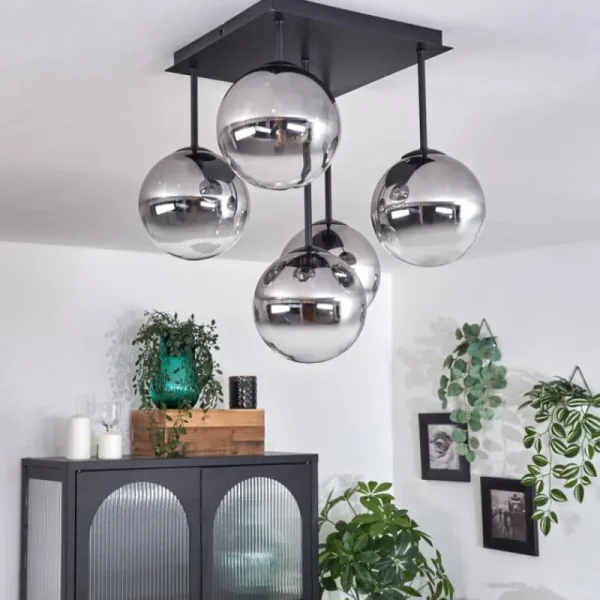 hofstein Plafonnier - Verre Chehalis Clair, Fumé, 5 lumières* Lampes Modernes