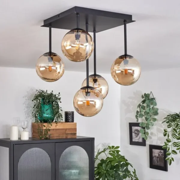 hofstein Plafonnier - Verre Chehalis Ambre, 5 lumières* Lampes En Verre