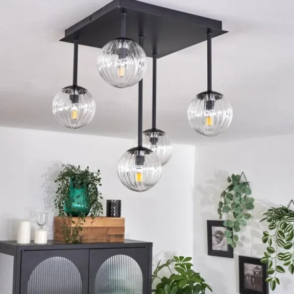hofstein Plafonnier - Verre Chehalis Clair, 5 lumières* Lampes En Verre