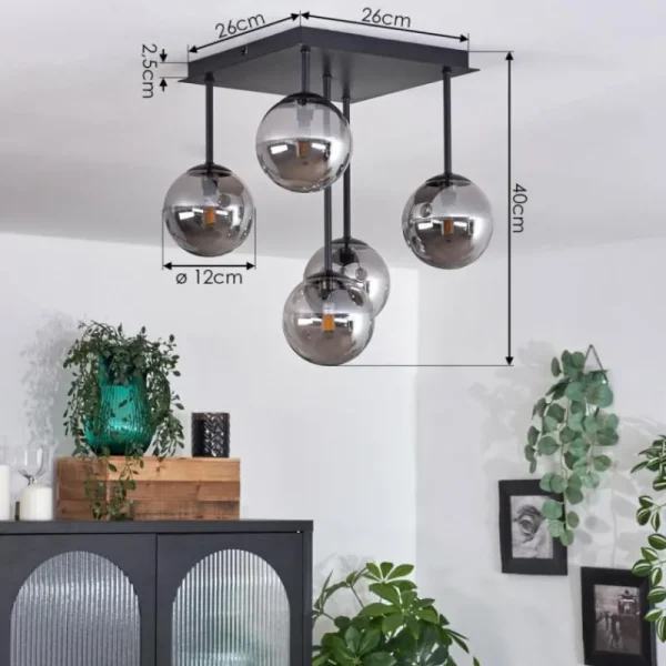 hofstein Plafonnier - Verre Chehalis Fumé, 5 lumières* Lampes Modernes
