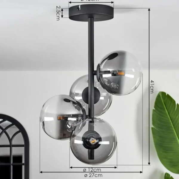 hofstein Plafonnier - Verre Chehalis Clair, Fumé, 4 lumières* Lampes Modernes