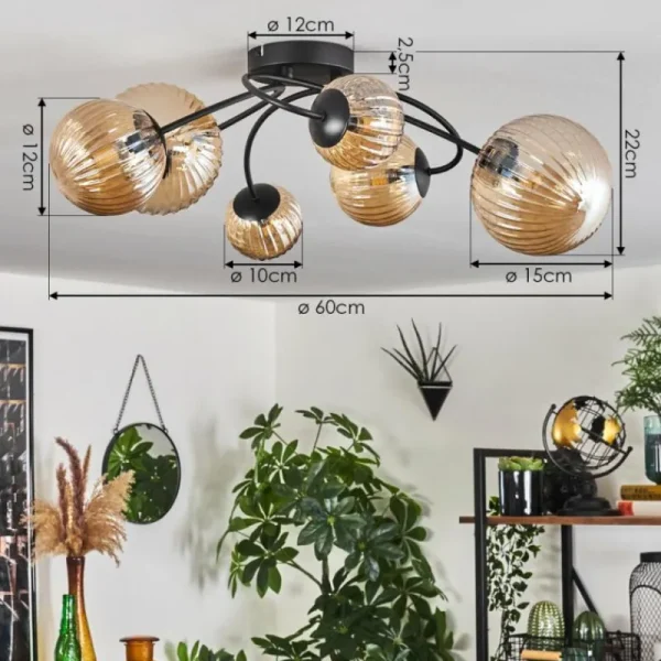 hofstein Plafonnier - Verre Chehalis Ambre, 6 lumières* Lampes Modernes