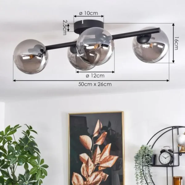 hofstein Plafonnier - Verre Chehalis Fumé, 4 lumières* Lampes Modernes