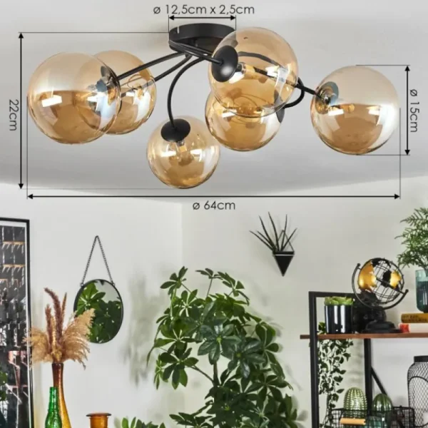 hofstein Plafonnier - Verre Chehalis Ambre, 6 lumières* Lampes En Verre