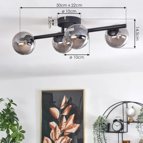 hofstein Plafonnier - Verre Chehalis Fumé, 4 lumières* Lampes Modernes