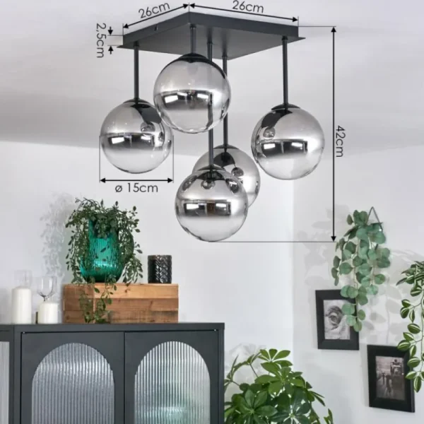 hofstein Plafonnier - Verre Chehalis Clair, Fumé, 5 lumières* Lampes Modernes