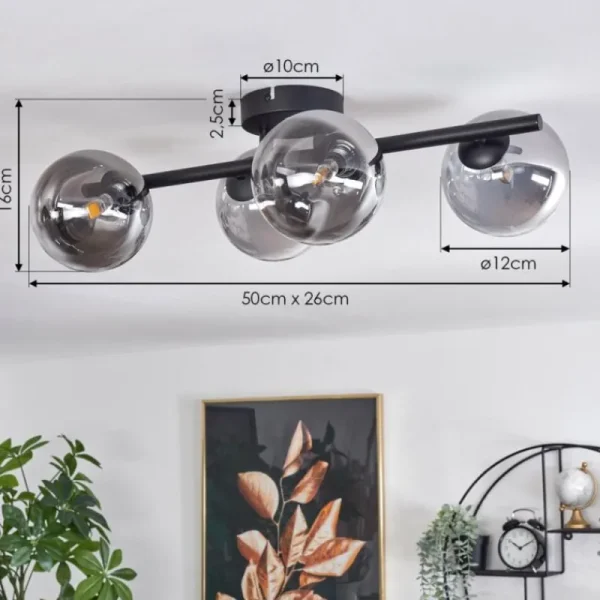 hofstein Plafonnier - Verre Chehalis Clair, Fumé, 4 lumières* Lampes Modernes