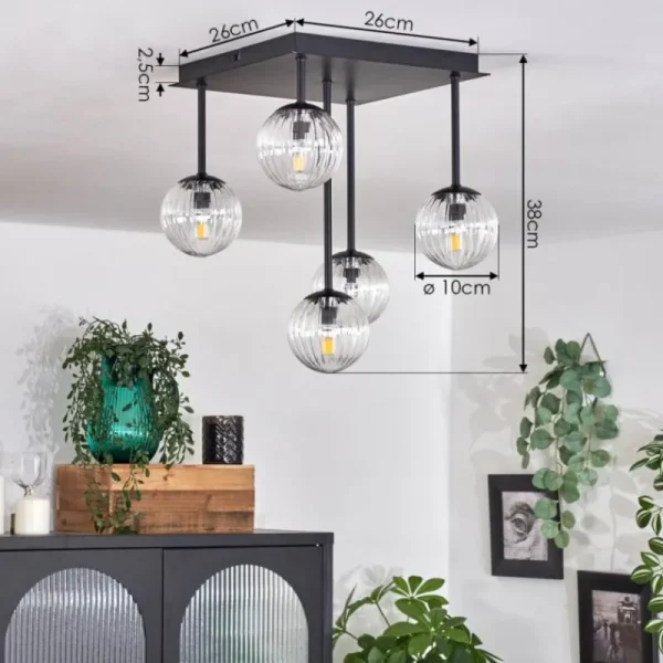 hofstein Plafonnier - Verre Chehalis Clair, 5 lumières* Lampes En Verre
