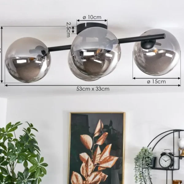 hofstein Plafonnier - Verre Chehalis Fumé, 4 lumières* Lampes Modernes