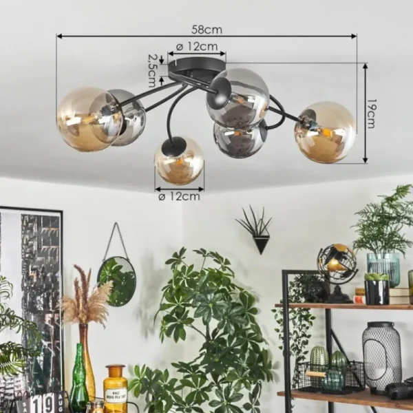 hofstein Plafonnier - Verre Chehalis Ambre, Fumé, 6 lumières* Lampes Modernes
