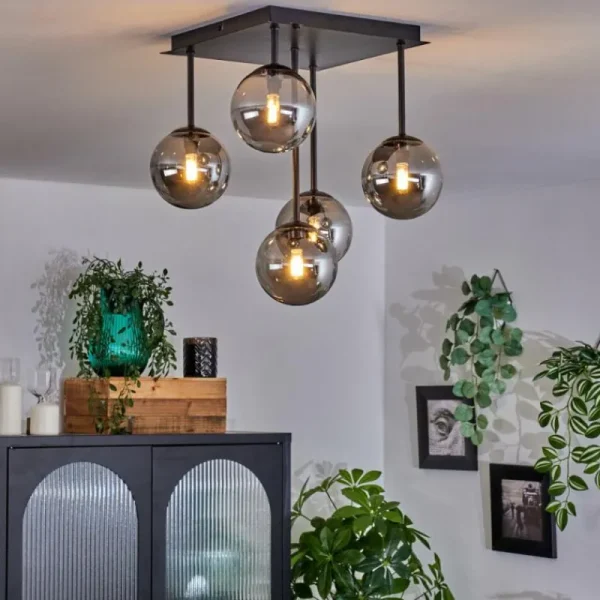 hofstein Plafonnier - Verre Chehalis Fumé, 5 lumières* Lampes Modernes