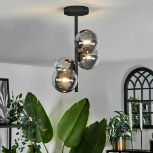 hofstein Plafonnier - Verre Chehalis Clair, Fumé, 4 lumières* Lampes Modernes