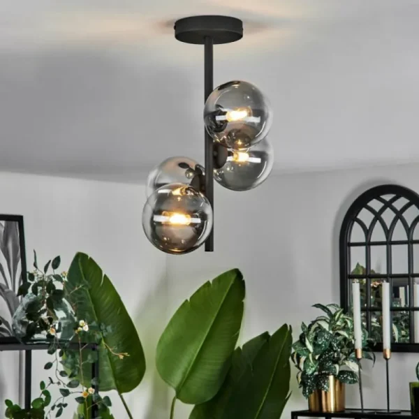 hofstein Plafonnier - Verre Chehalis Clair, Fumé, 4 lumières* Lampes Modernes