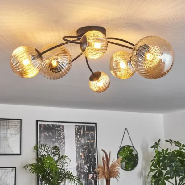 hofstein Plafonnier - Verre Chehalis Ambre, 6 lumières* Lampes Modernes