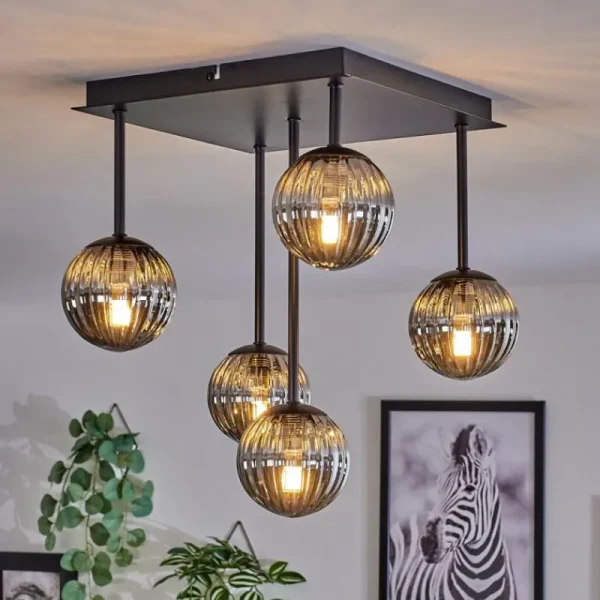 hofstein Plafonnier - Verre Chehalis Fumé, 5 lumières* Lampes Modernes