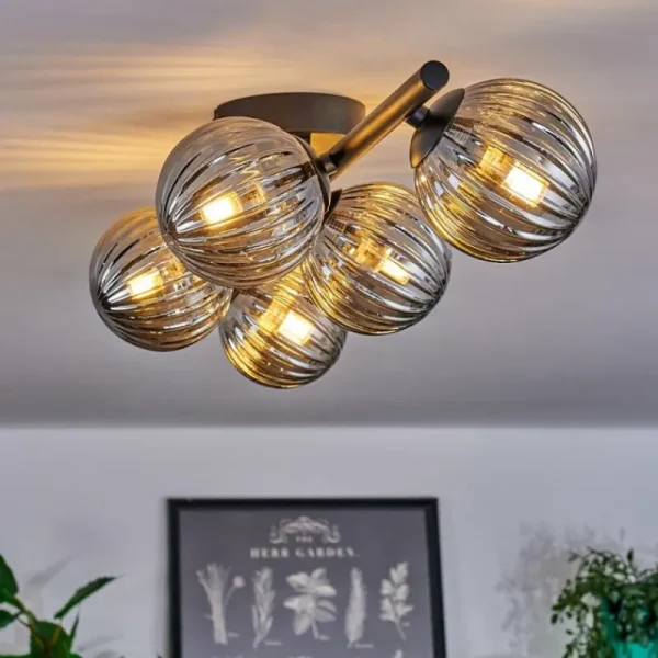 hofstein Plafonnier - Verre Chehalis Fumé, 5 lumières* Lampes Modernes