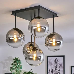 hofstein Plafonnier - Verre Chehalis Clair, Fumé, 5 lumières* Lampes Modernes