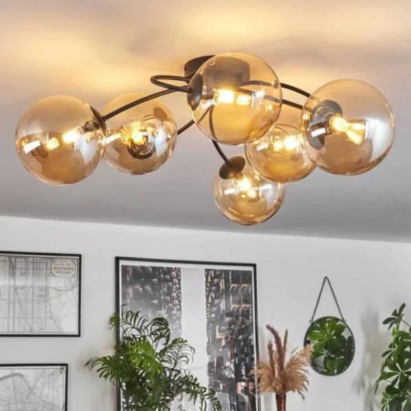 hofstein Plafonnier - Verre Chehalis Ambre, 6 lumières* Lampes En Verre