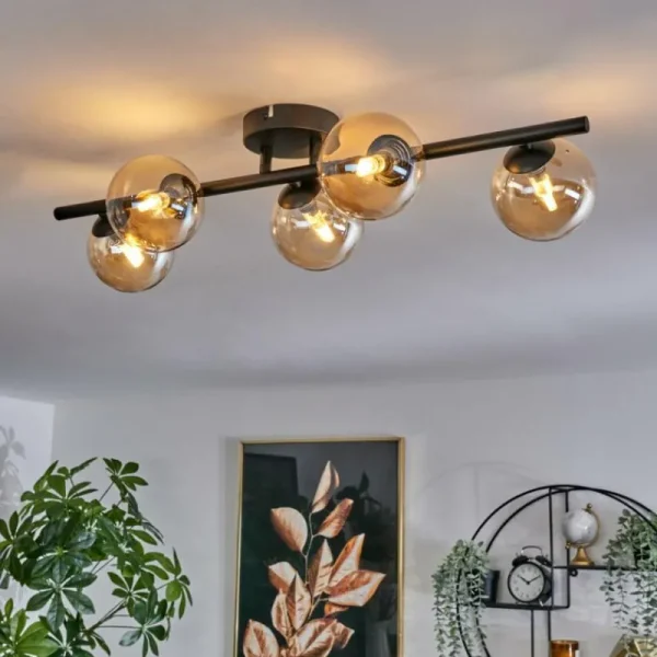 hofstein Plafonnier - Verre Chehalis Ambre, 5 lumières* Lampes En Verre