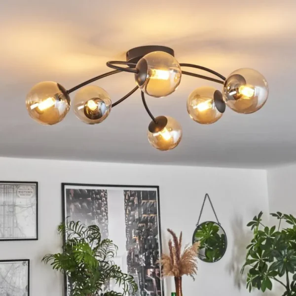 hofstein Plafonnier - Verre Chehalis Ambre, 6 lumières* Lampes En Verre