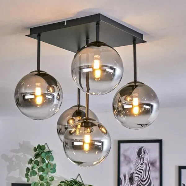 hofstein Plafonnier - Verre Chehalis Clair, Fumé, 5 lumières* Lampes Modernes