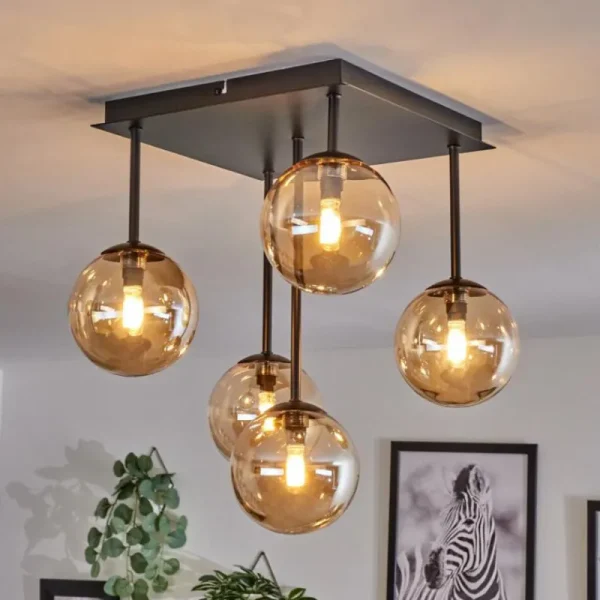 hofstein Plafonnier - Verre Chehalis Ambre, 5 lumières* Lampes En Verre