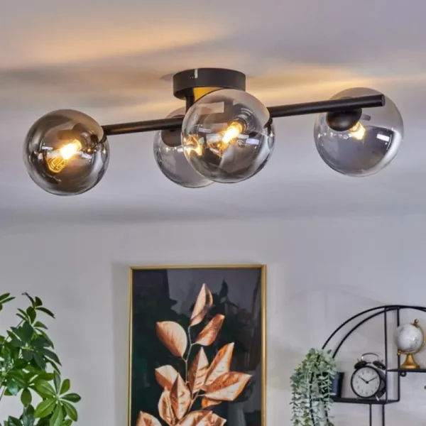 hofstein Plafonnier - Verre Chehalis Clair, Fumé, 4 lumières* Lampes Modernes