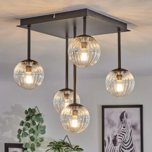 hofstein Plafonnier - Verre Chehalis Clair, 5 lumières* Lampes En Verre