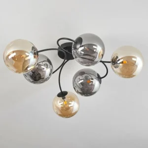 hofstein Plafonnier - Verre Chehalis Ambre, Fumé, 6 lumières* Lampes Modernes