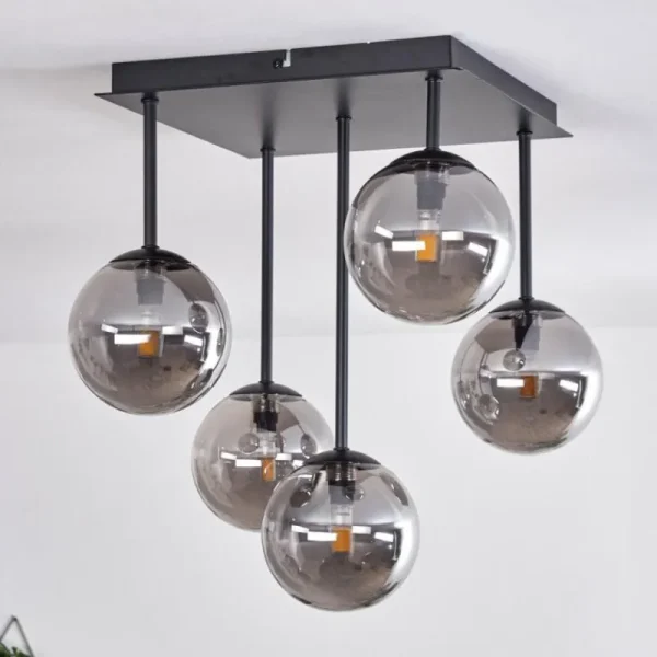 hofstein Plafonnier - Verre Chehalis Fumé, 5 lumières* Lampes Modernes