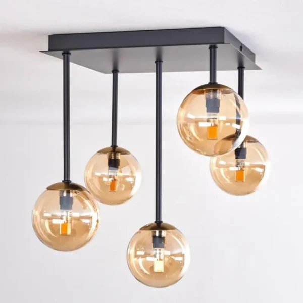hofstein Plafonnier - Verre Chehalis Or, Noir, 5 lumières* Lampes En Verre