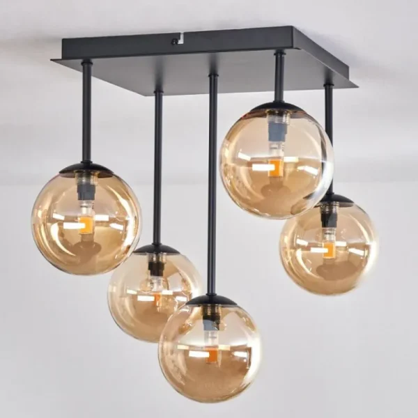 hofstein Plafonnier - Verre Chehalis Ambre, 5 lumières* Lampes En Verre