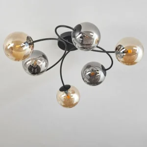 hofstein Plafonnier - Verre Chehalis Ambre, Fumé, 6 lumières* Lampes Modernes