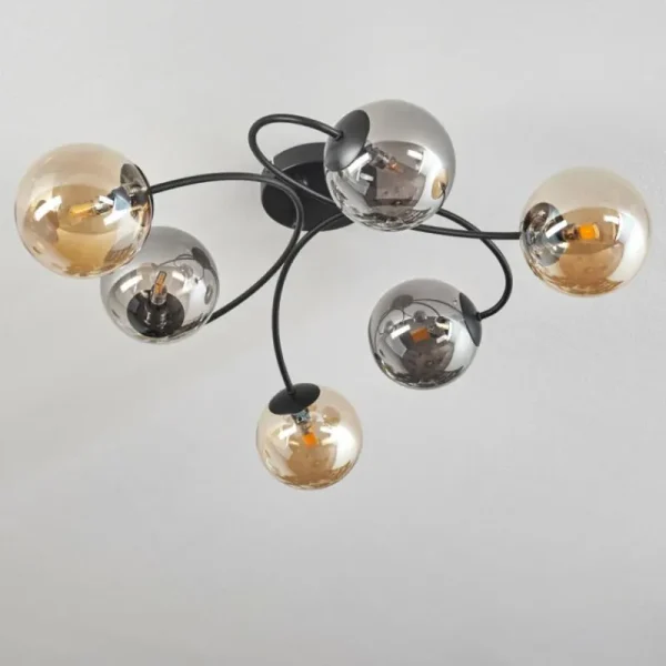 hofstein Plafonnier - Verre Chehalis Ambre, Fumé, 6 lumières* Lampes Modernes