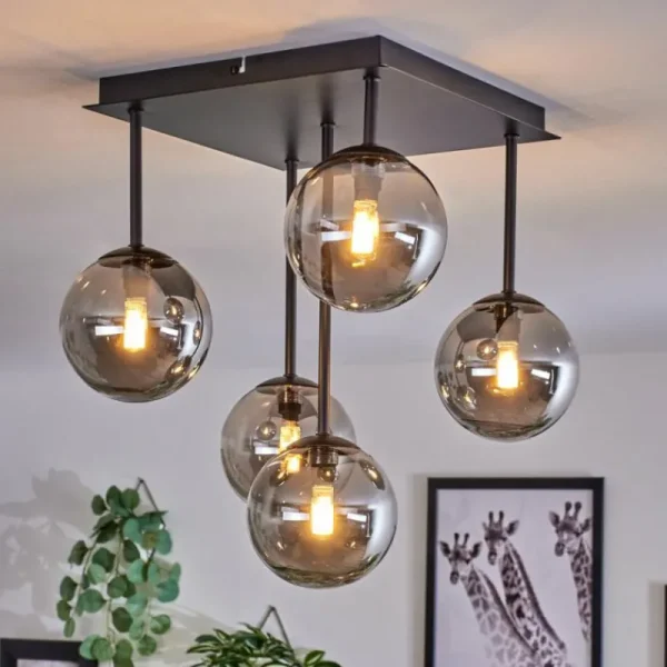 hofstein Plafonnier - Verre Chehalis Fumé, 5 lumières* Lampes Modernes