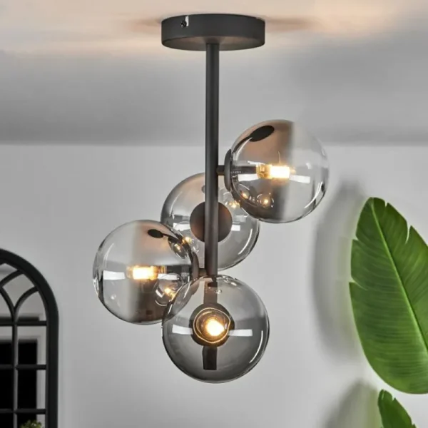 hofstein Plafonnier - Verre Chehalis Clair, Fumé, 4 lumières* Lampes Modernes