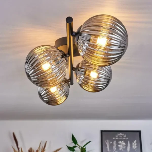 hofstein Plafonnier - Verre Chehalis Fumé, 4 lumières* Lampes Modernes