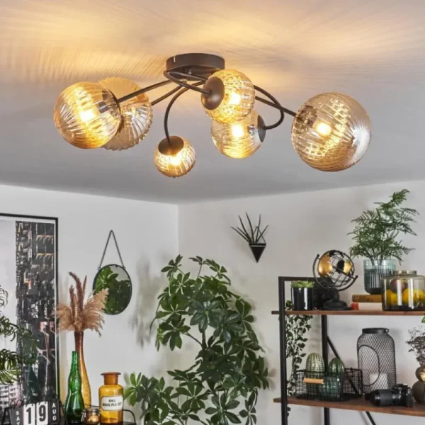 hofstein Plafonnier - Verre Chehalis Ambre, 6 lumières* Lampes Modernes