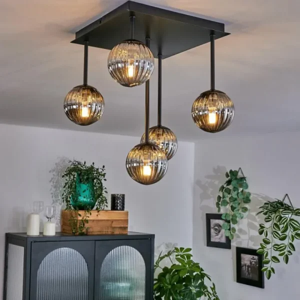 hofstein Plafonnier - Verre Chehalis Fumé, 5 lumières* Lampes Modernes