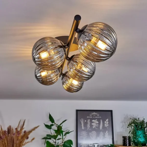 hofstein Plafonnier - Verre Chehalis Fumé, 5 lumières* Lampes Modernes