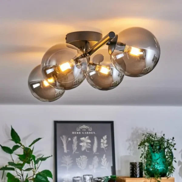 hofstein Plafonnier - Verre Chehalis Fumé, 4 lumières* Lampes Modernes