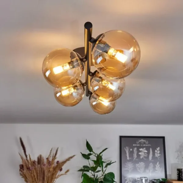 hofstein Plafonnier - Verre Chehalis Ambre, 5 lumières* Lampes En Verre