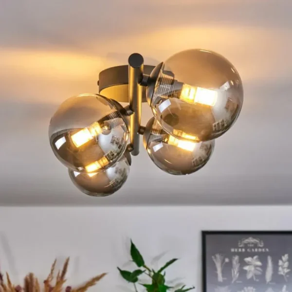 hofstein Plafonnier - Verre Chehalis Fumé, 4 lumières* Lampes Modernes
