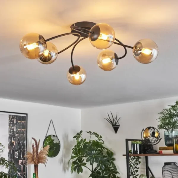 hofstein Plafonnier - Verre Chehalis Ambre, 6 lumières* Lampes En Verre