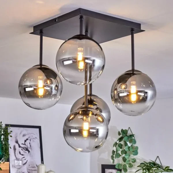 hofstein Plafonnier - Verre Chehalis Clair, Fumé, 5 lumières* Lampes Modernes