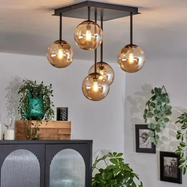 hofstein Plafonnier - Verre Chehalis Ambre, 5 lumières* Lampes En Verre