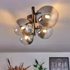 hofstein Plafonnier - Verre Chehalis Clair, Fumé, 4 lumières* Lampes Modernes