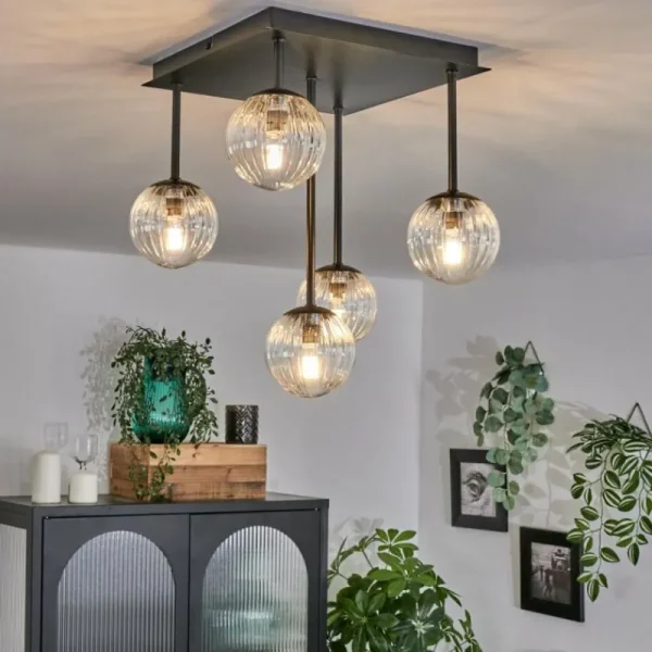 hofstein Plafonnier - Verre Chehalis Clair, 5 lumières* Lampes En Verre