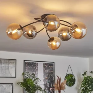 hofstein Plafonnier - Verre Chehalis Ambre, Fumé, 6 lumières* Lampes Modernes